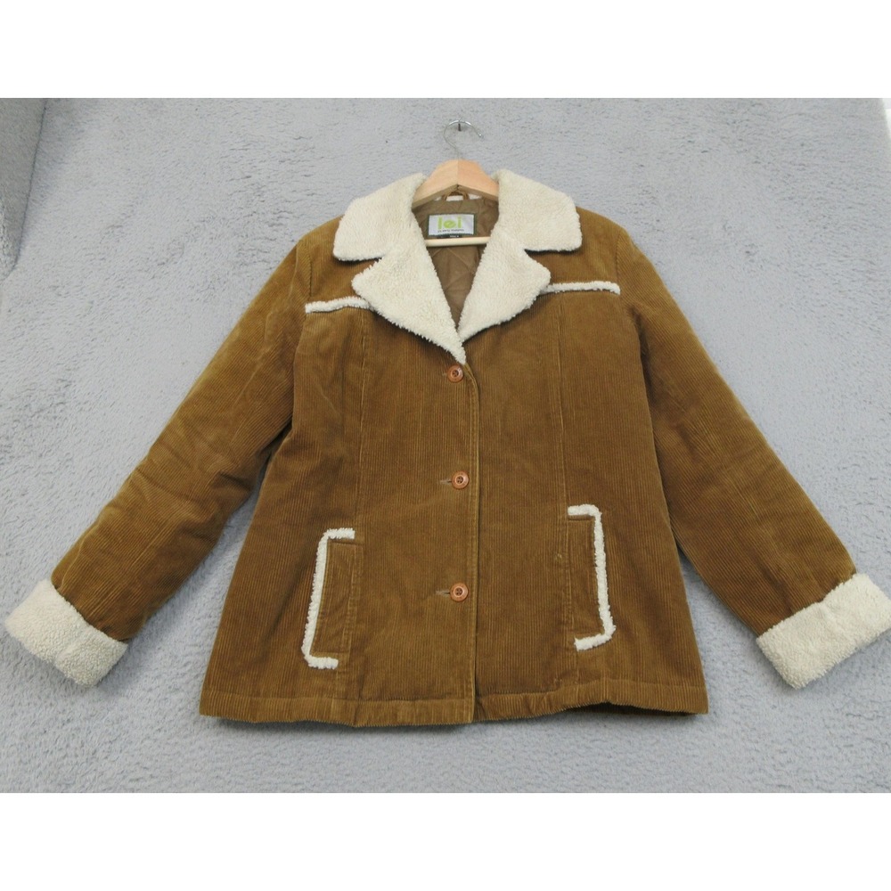 LEI Y2K Corduroy Sherpa Trim Jacket Women M Brown Western Rustic Cabincore Cozy